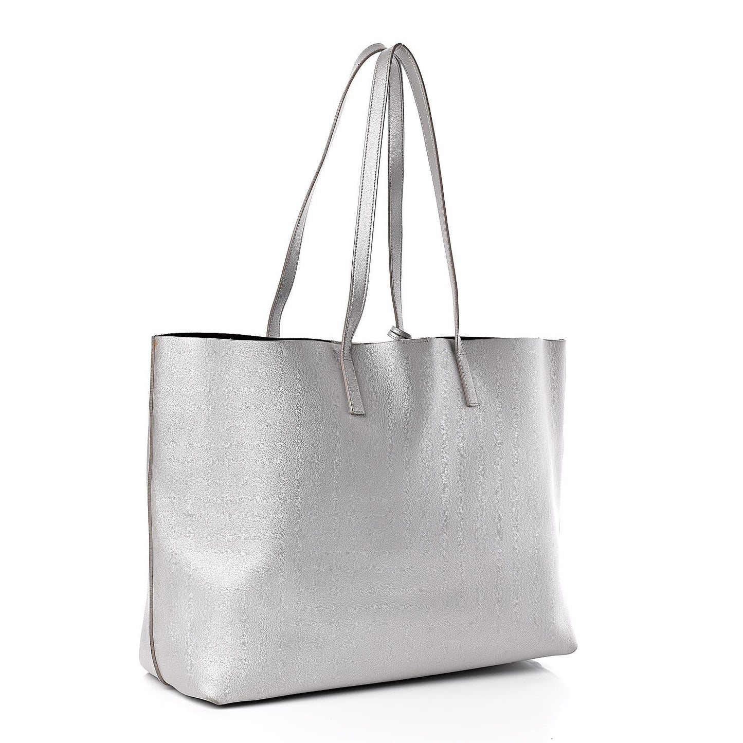 Metallic Calfskin Large Shopping Tote Silver