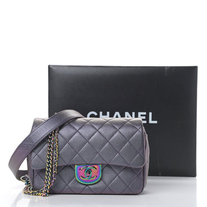 Chanel Iridescent Goatskin Quilted Small Double Carry Waist Chain Flap Purple 11 of 11