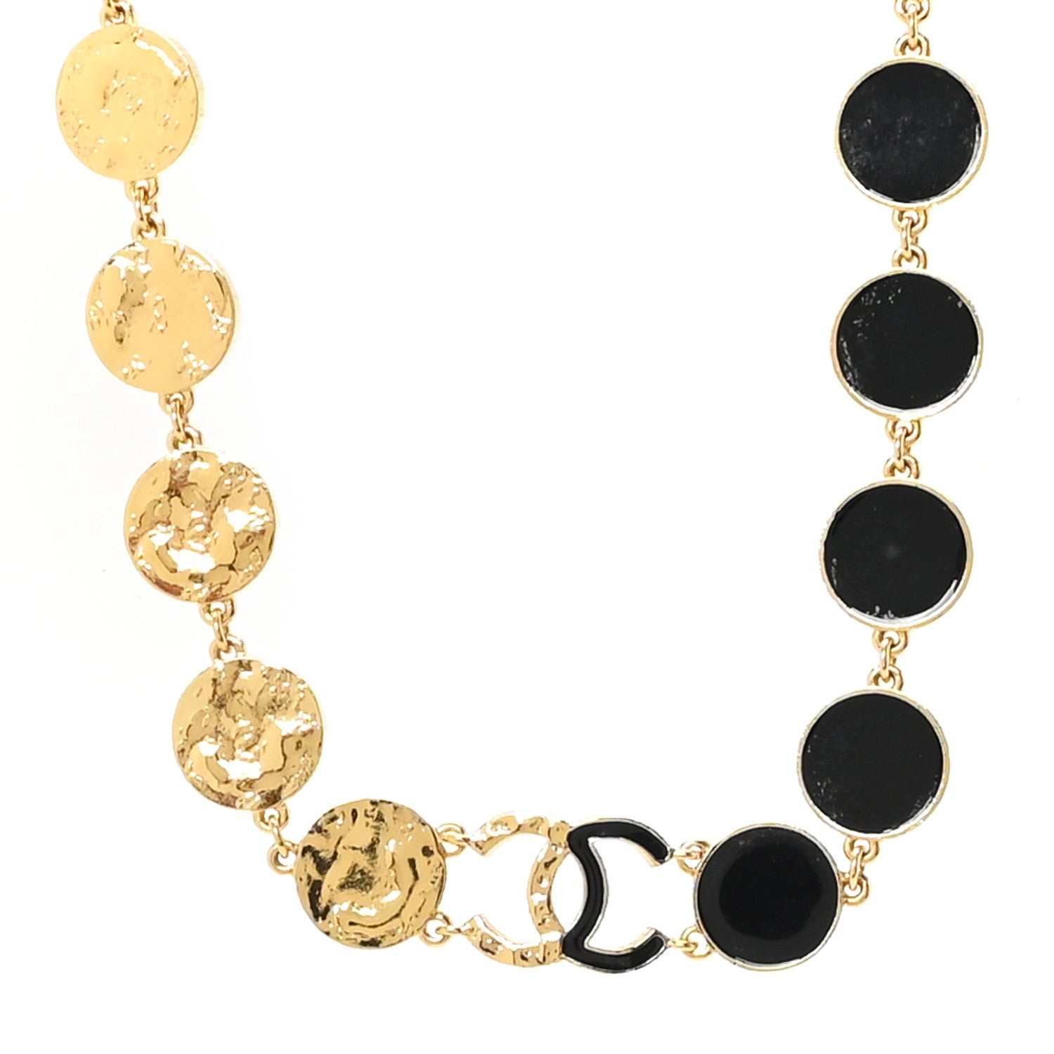Chanel Metal Disc CC Necklace Gold Black 1 of 6