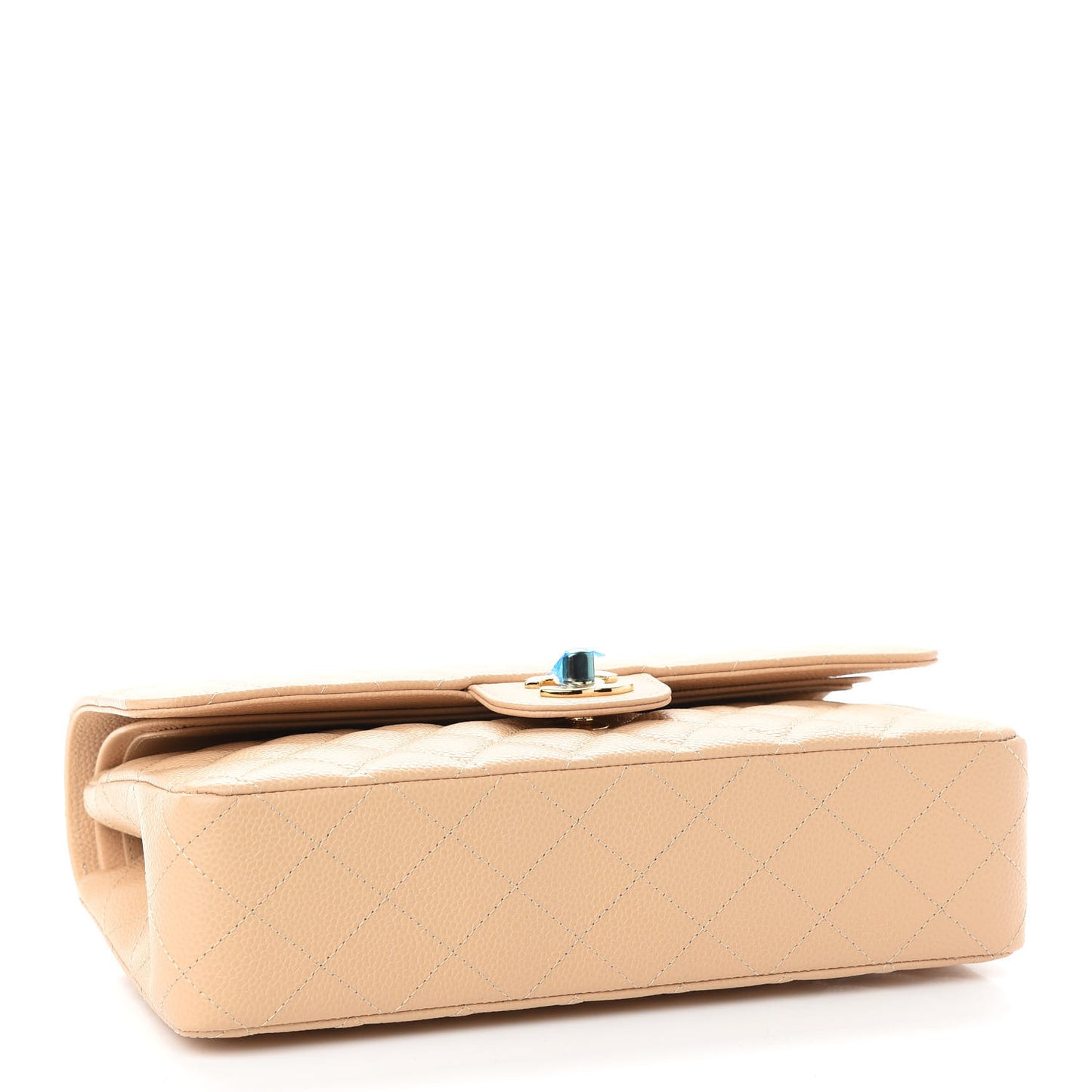 Caviar Quilted Medium Double Flap Beige