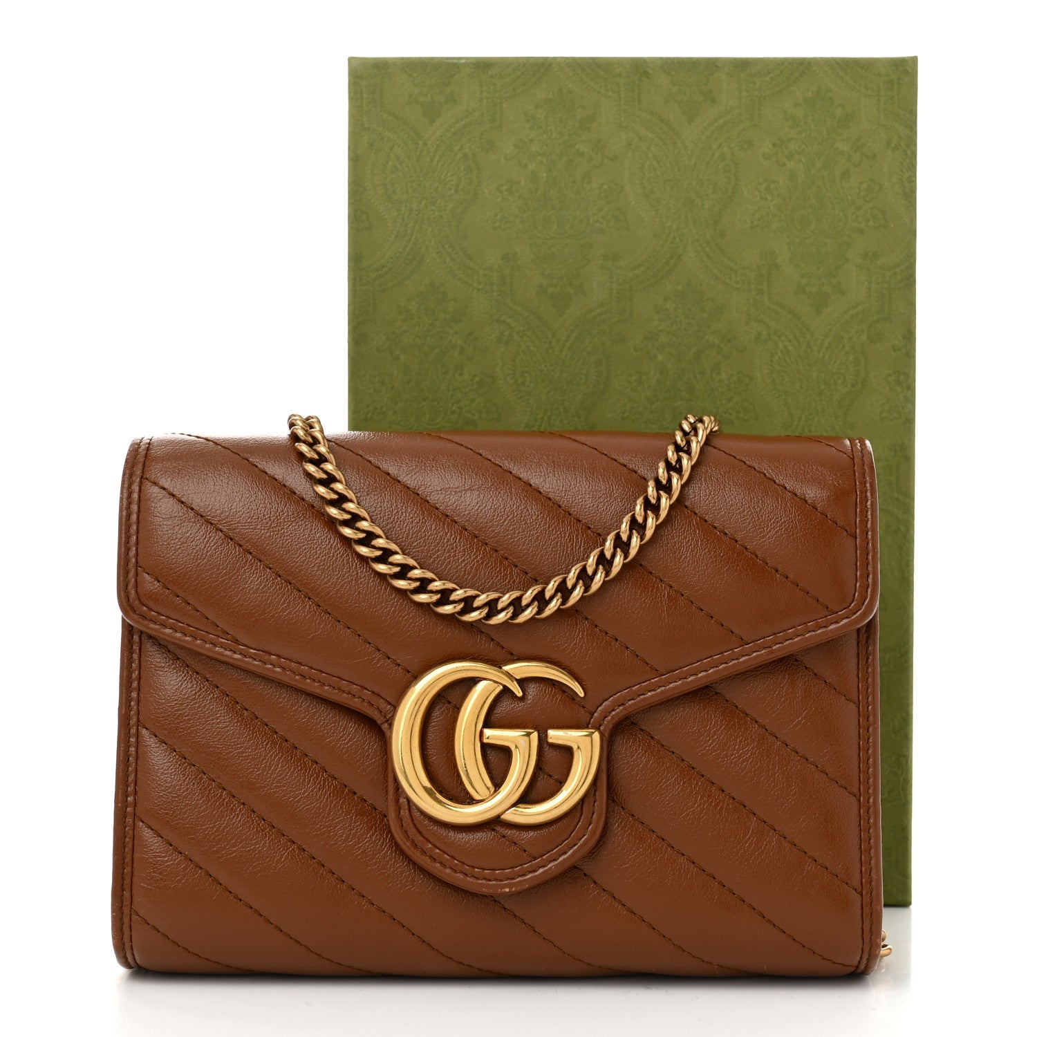Gucci Azalea Calfskin Matelasse Diagonal GG Marmont Chain Wallet Cuir 12 of 12