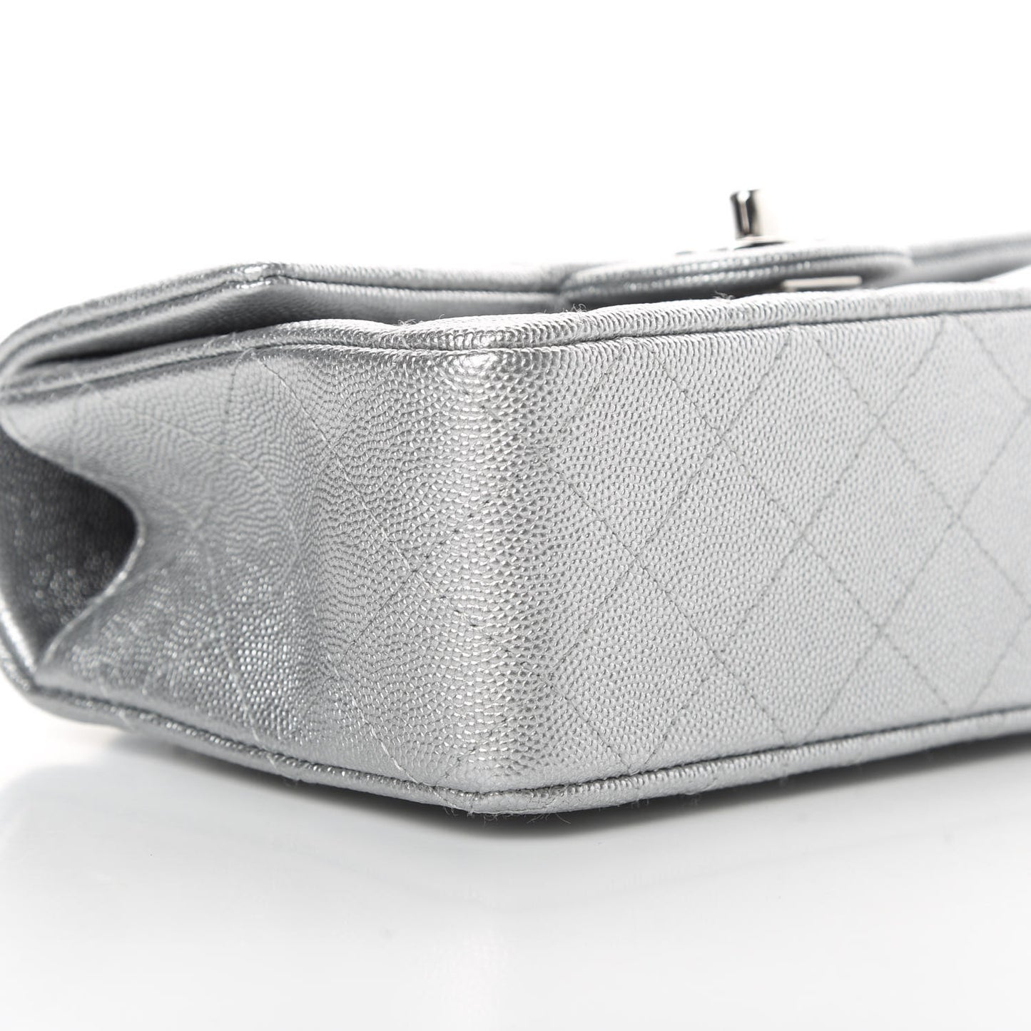 Metallic Caviar Quilted Mini Top Handle Rectangular Flap Silver