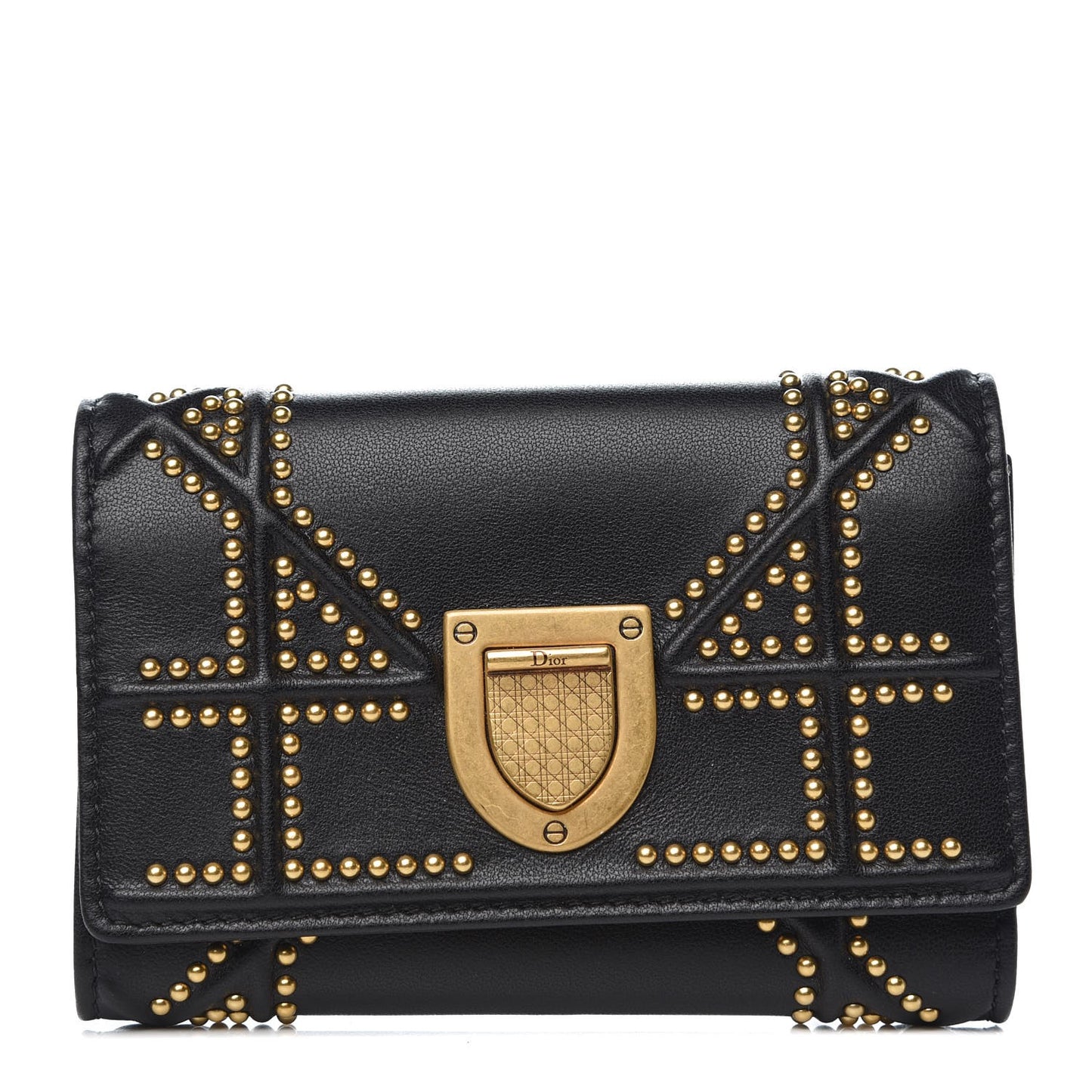 Lambskin Cannage Studded Diorama Elancee Wallet Black