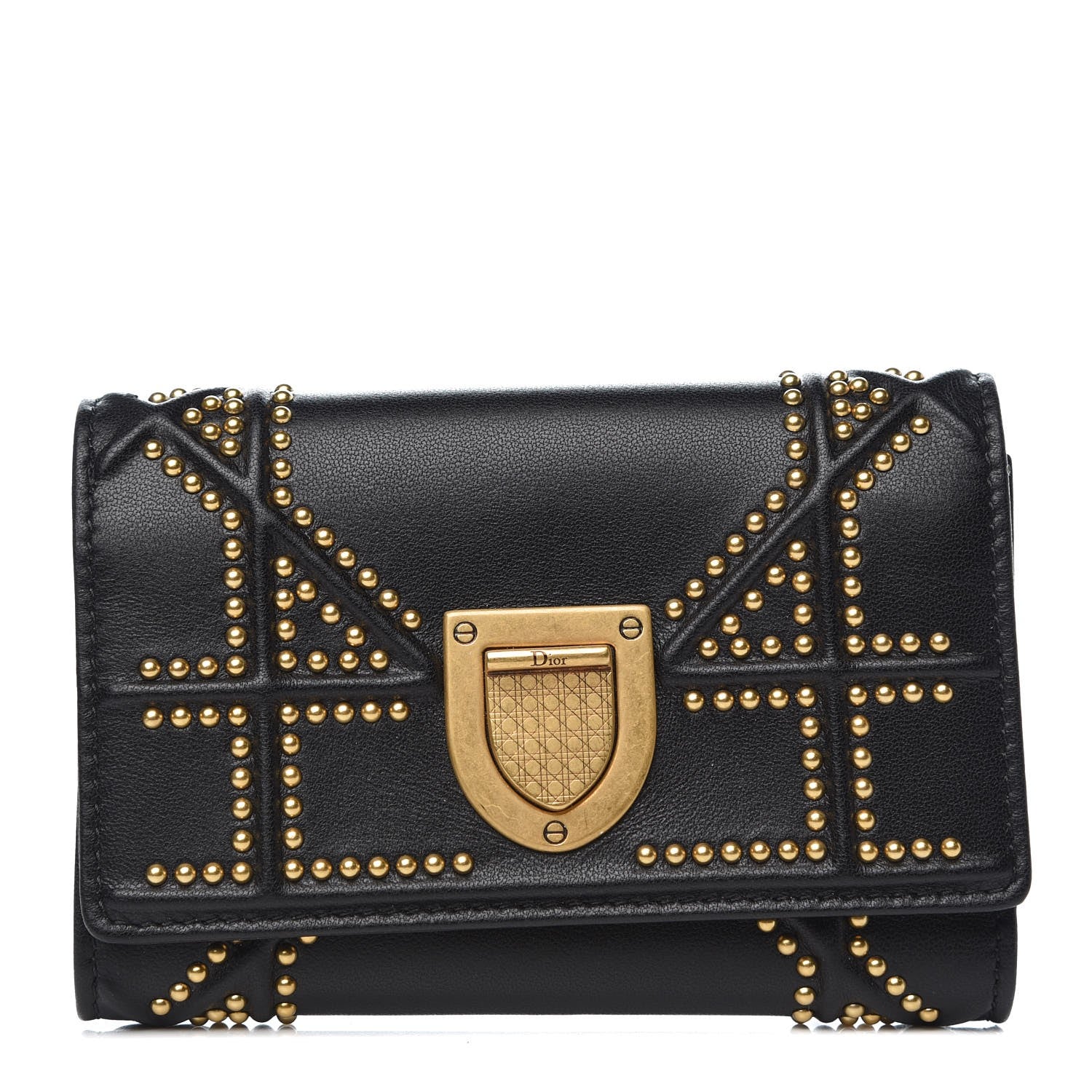 Christian Dior Lambskin Cannage Studded Diorama Elancee Wallet Black 1 of 7