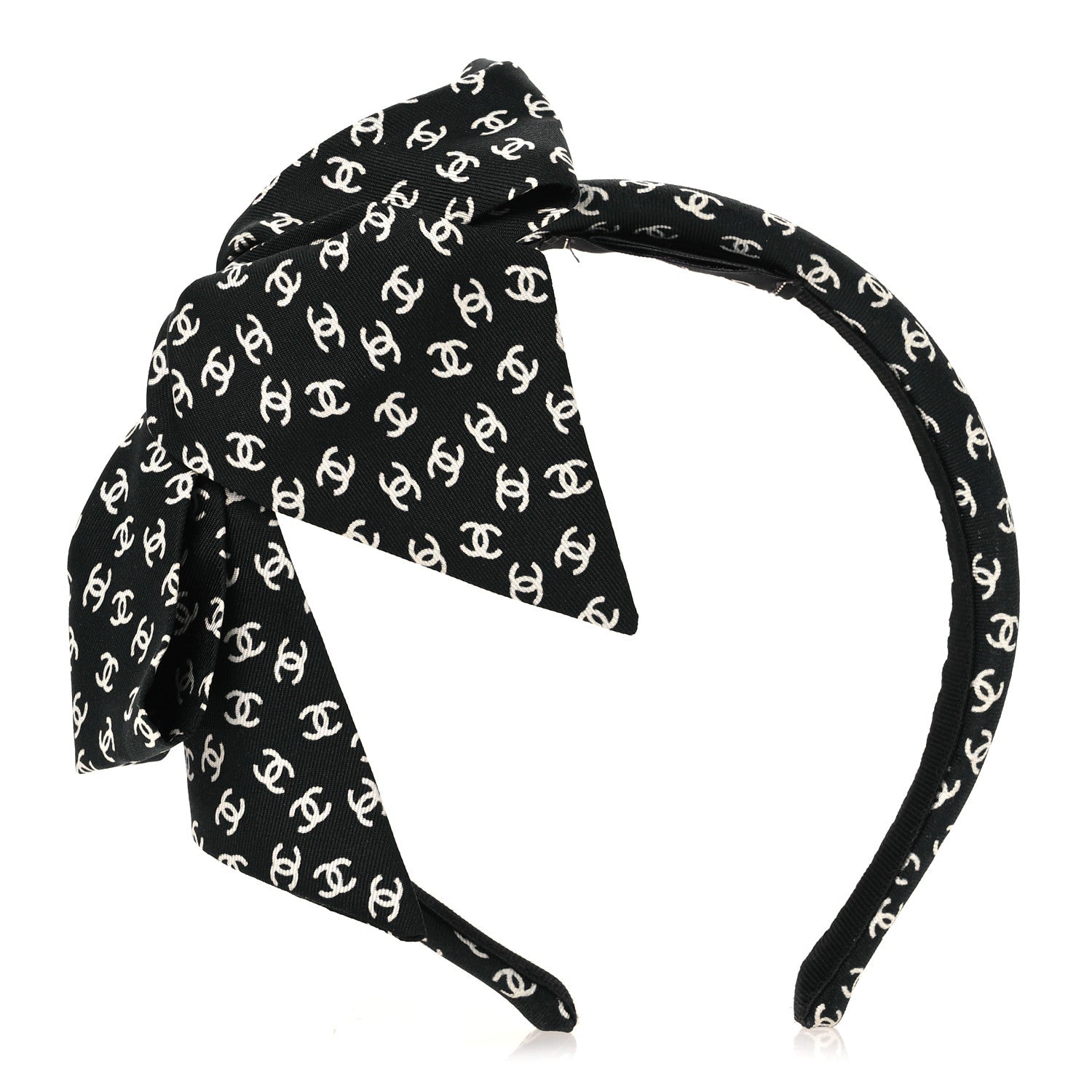 Chanel Silk Bow CC Headband Black Ecru 1 of 5