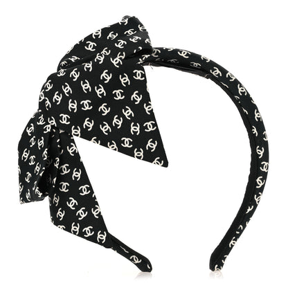 Chanel Silk Bow CC Headband Black Ecru 1 of 5