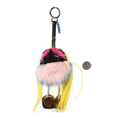 Fendi Goat Mink Fox Fur Mum Wonders Bag Charm Yellow Water Multicolor 2 of 5