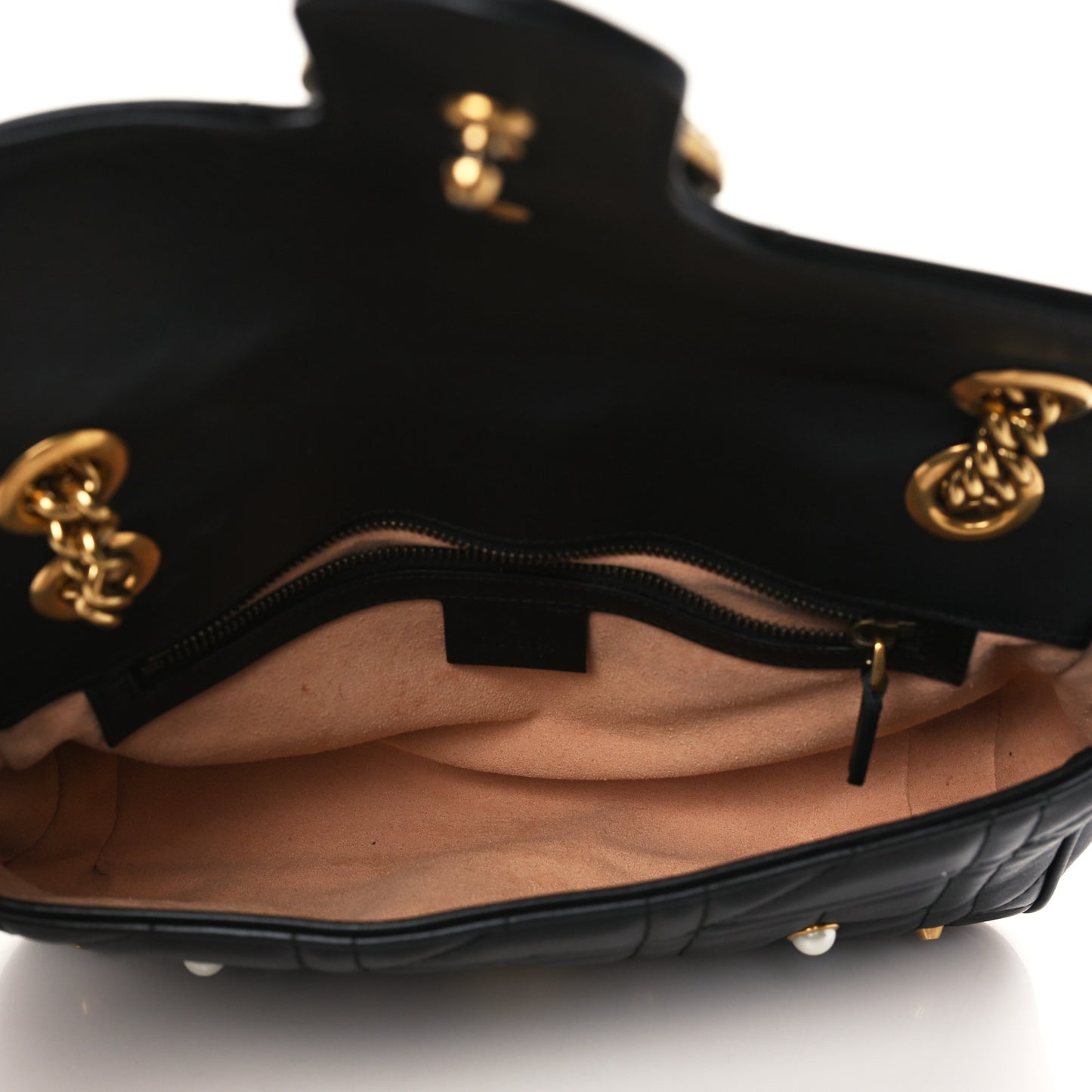 Calfskin Matelasse Studded Small Pearly GG Marmont Shoulder Bag Black