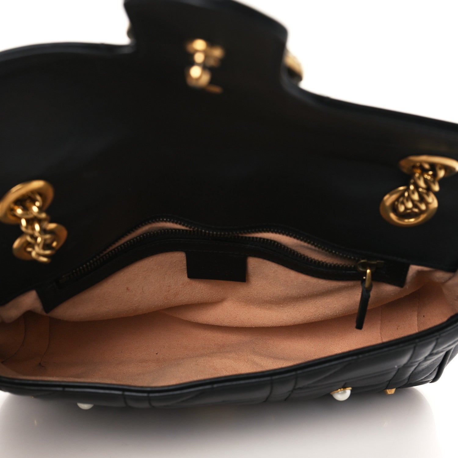 Gucci Calfskin Matelasse Studded Small Pearly GG Marmont Shoulder Bag Black 5 of 9
