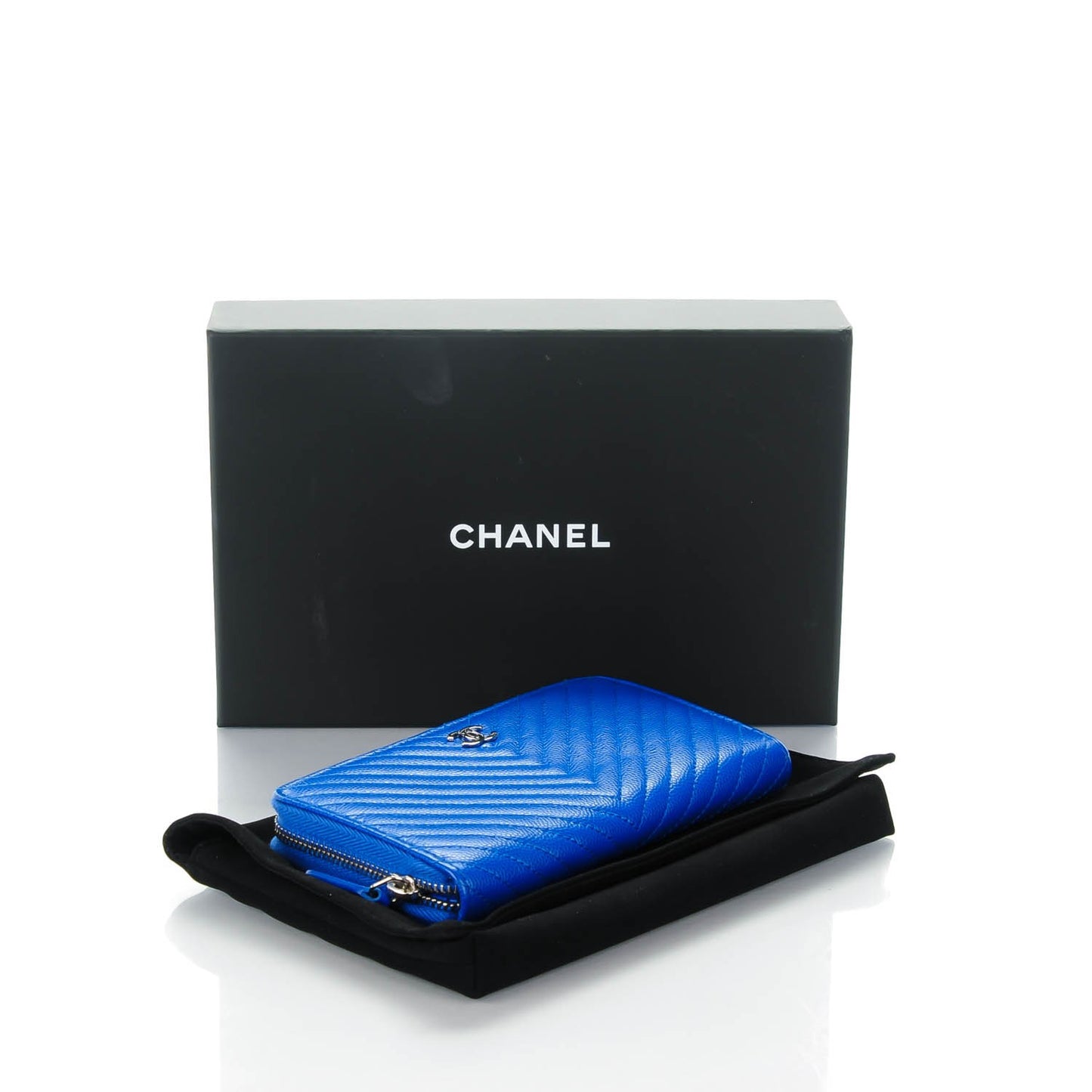 Caviar Chevron Quilted Small Zip Around Wallet Bright Blue