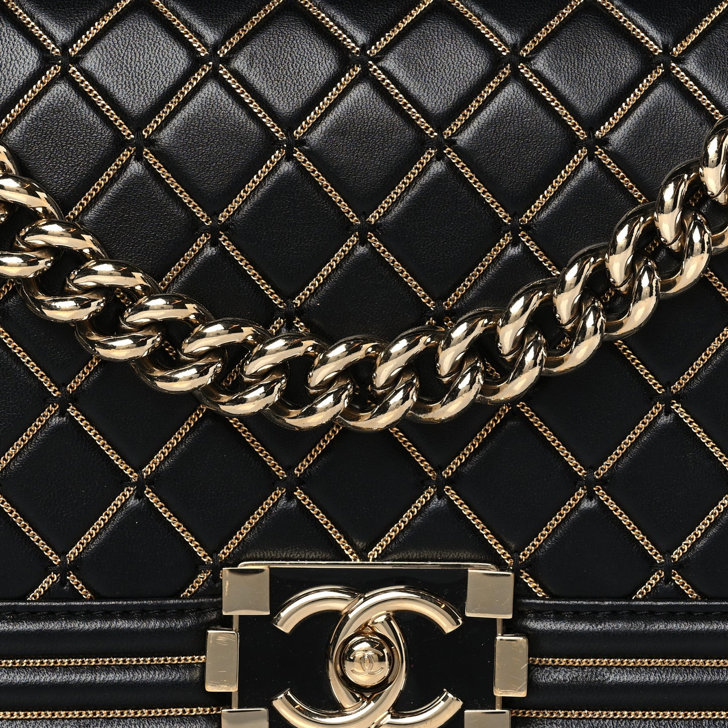 Lambskin Chain Quilted Medium Boy Flap Black