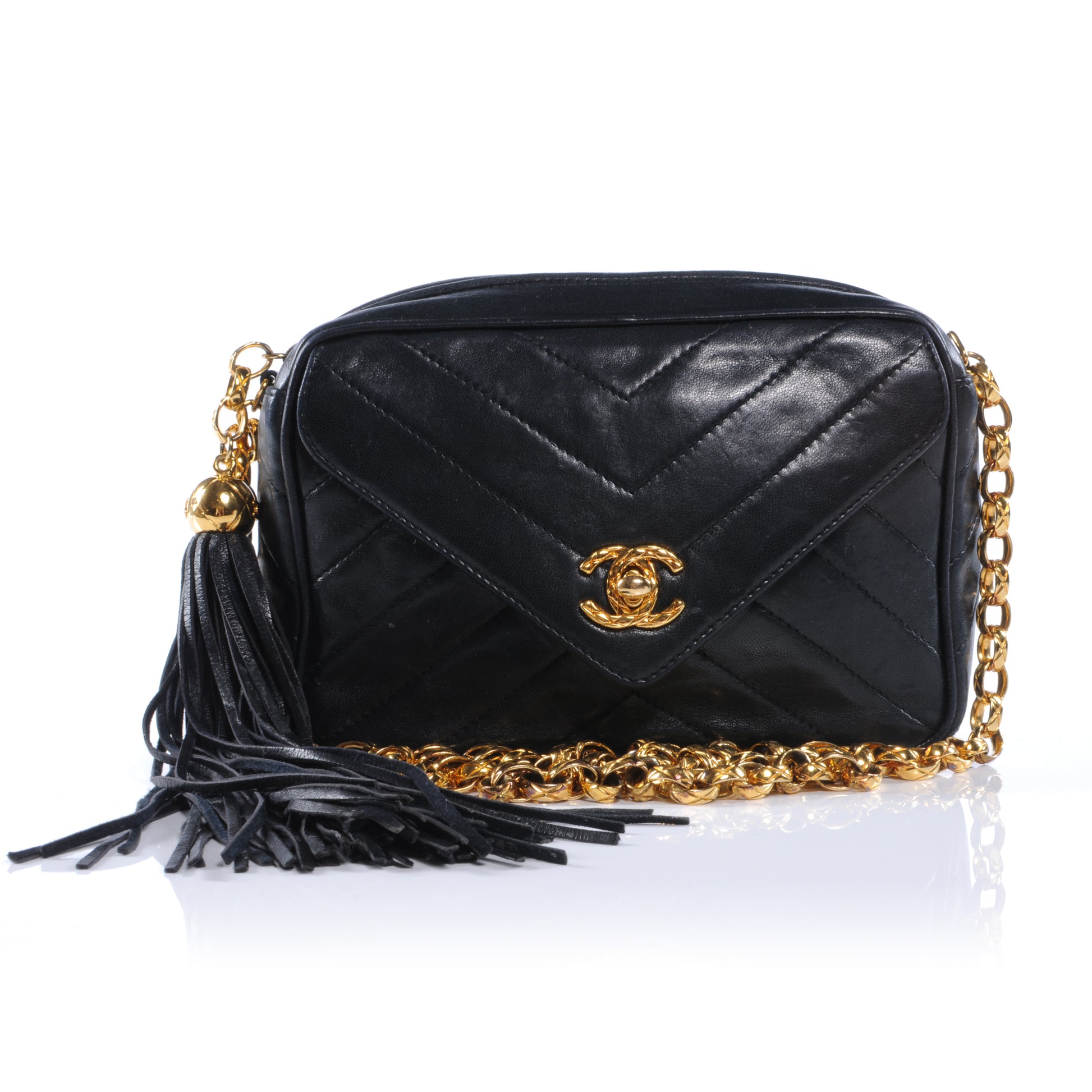 Chanel Lambskin Chevron Tassel Camera Case Navy 1 of 10