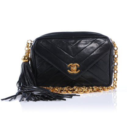 Chanel Lambskin Chevron Tassel Camera Case Navy 1 of 10