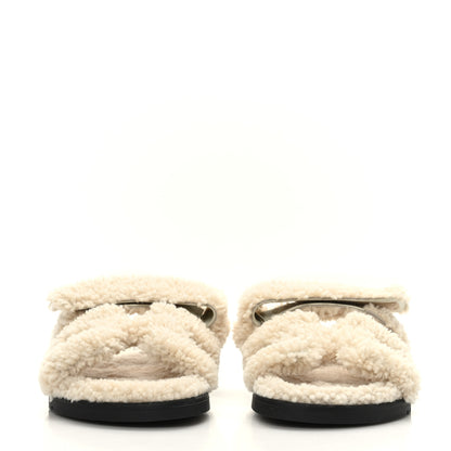 Hermes Woolskin Womens Chypre Sandals 38 Ecru 2 of 8