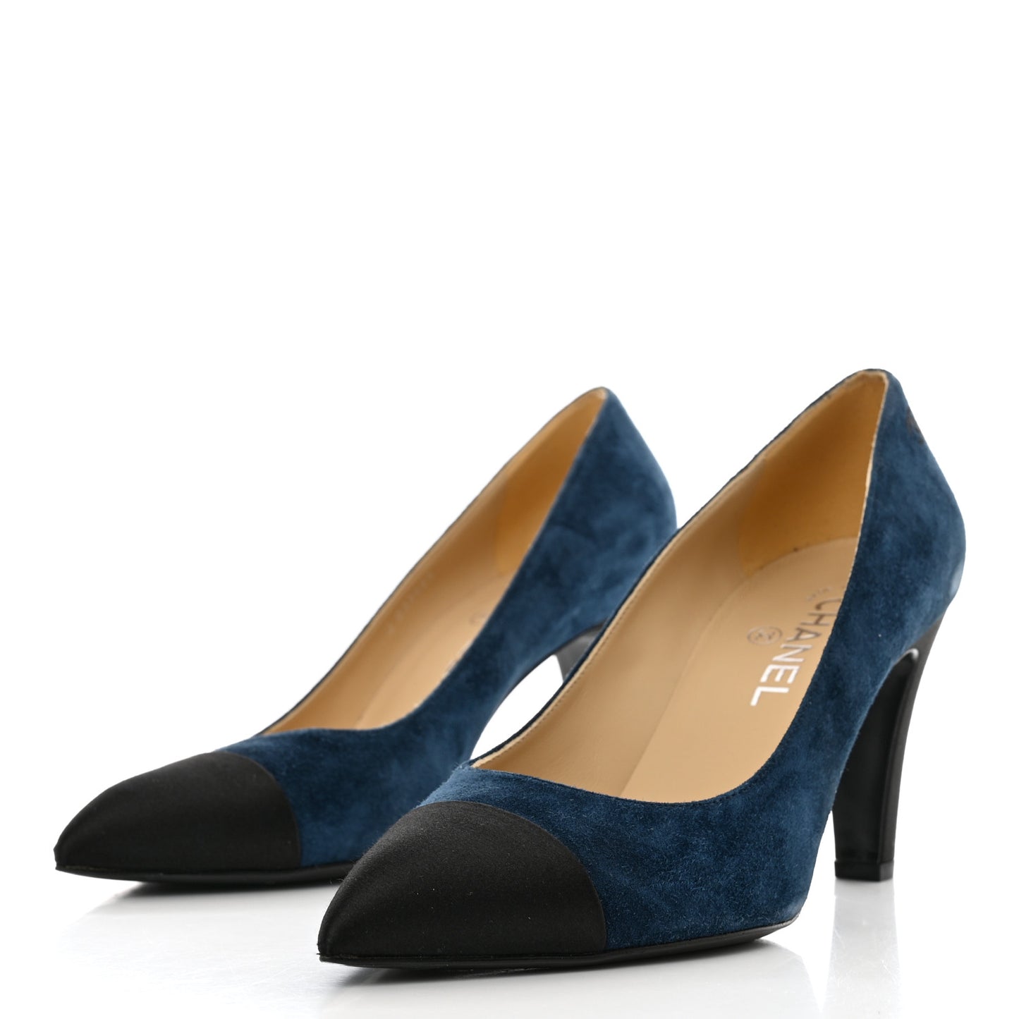 Suede Satin Cap Toe Gabrielle Pumps 40 Navy Black