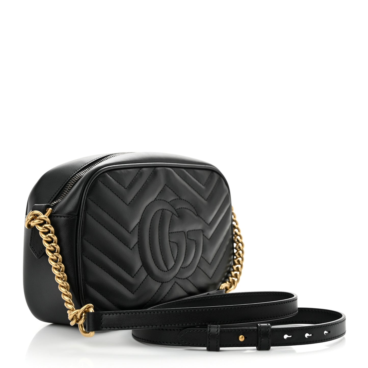Calfskin Matelasse Small GG Marmont Chain Shoulder Bag Black