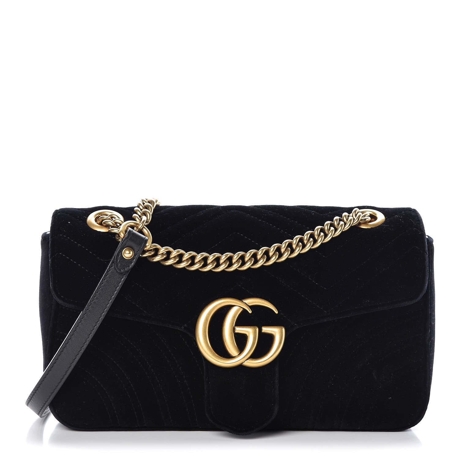 Gucci Velvet Matelasse Small GG Marmont Shoulder Bag Black 1 of 13