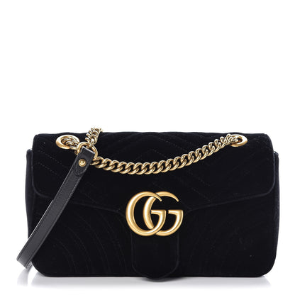 Gucci Velvet Matelasse Small GG Marmont Shoulder Bag Black 1 of 13