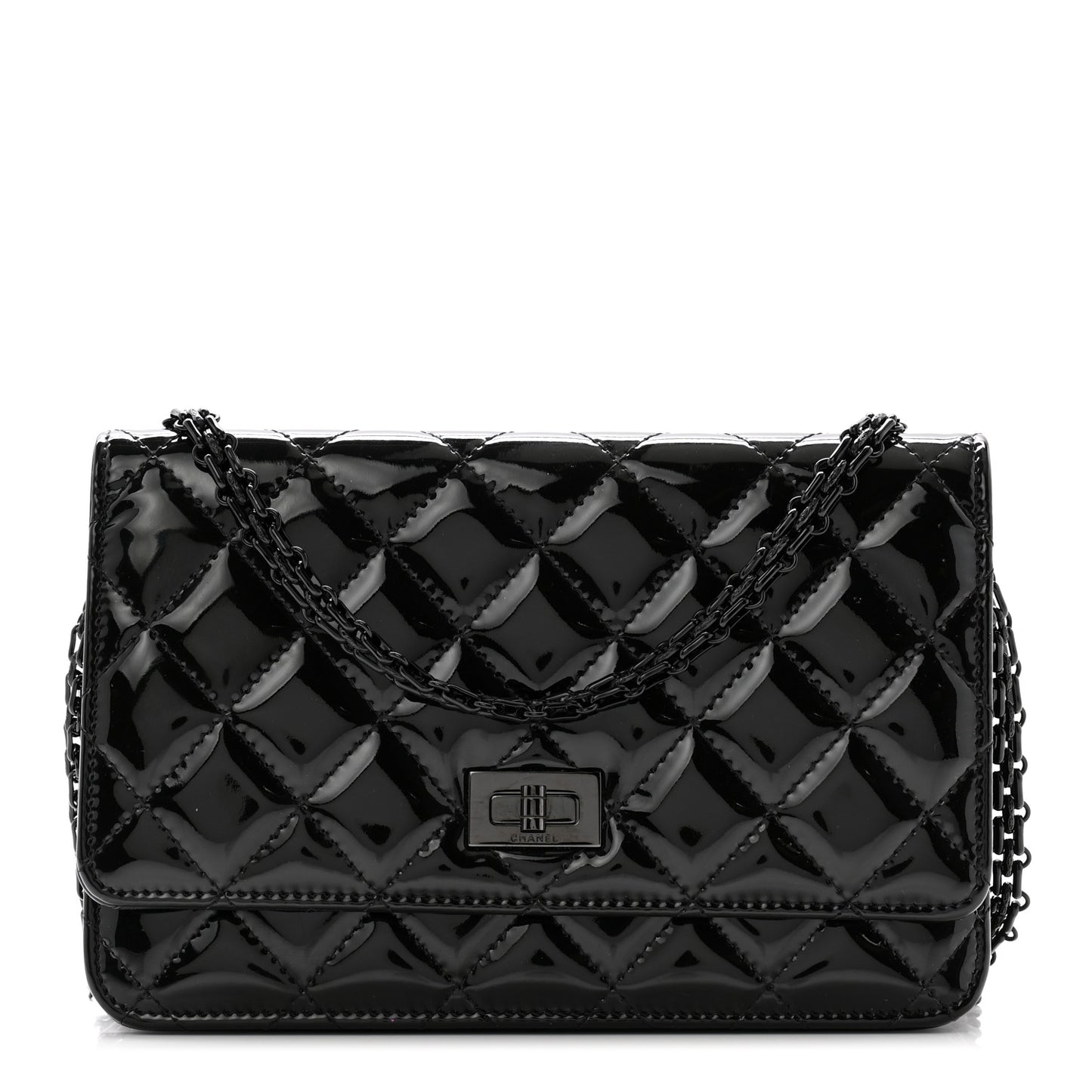 Patent Calfskin Quilted Reissue Wallet On Chain WOC So Black