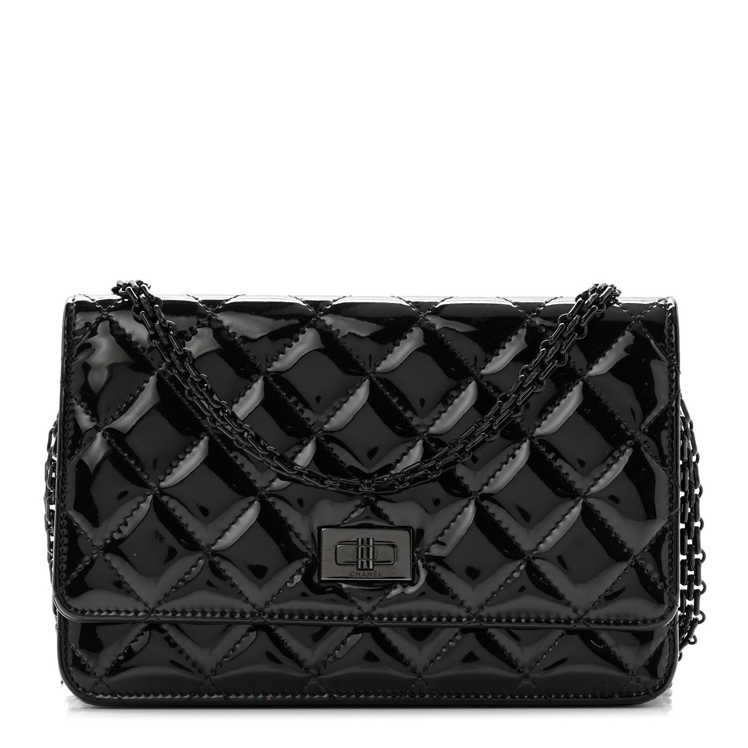 Chanel Patent Calfskin Quilted Reissue Wallet On Chain WOC So Black 1 of 12