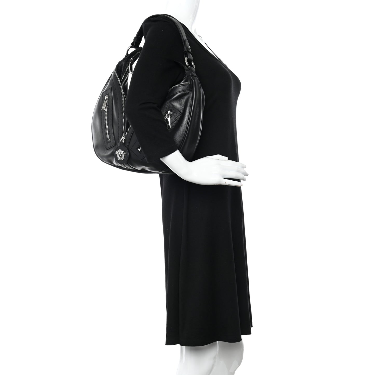 Calfskin Medium Repeat Zip Hobo Black