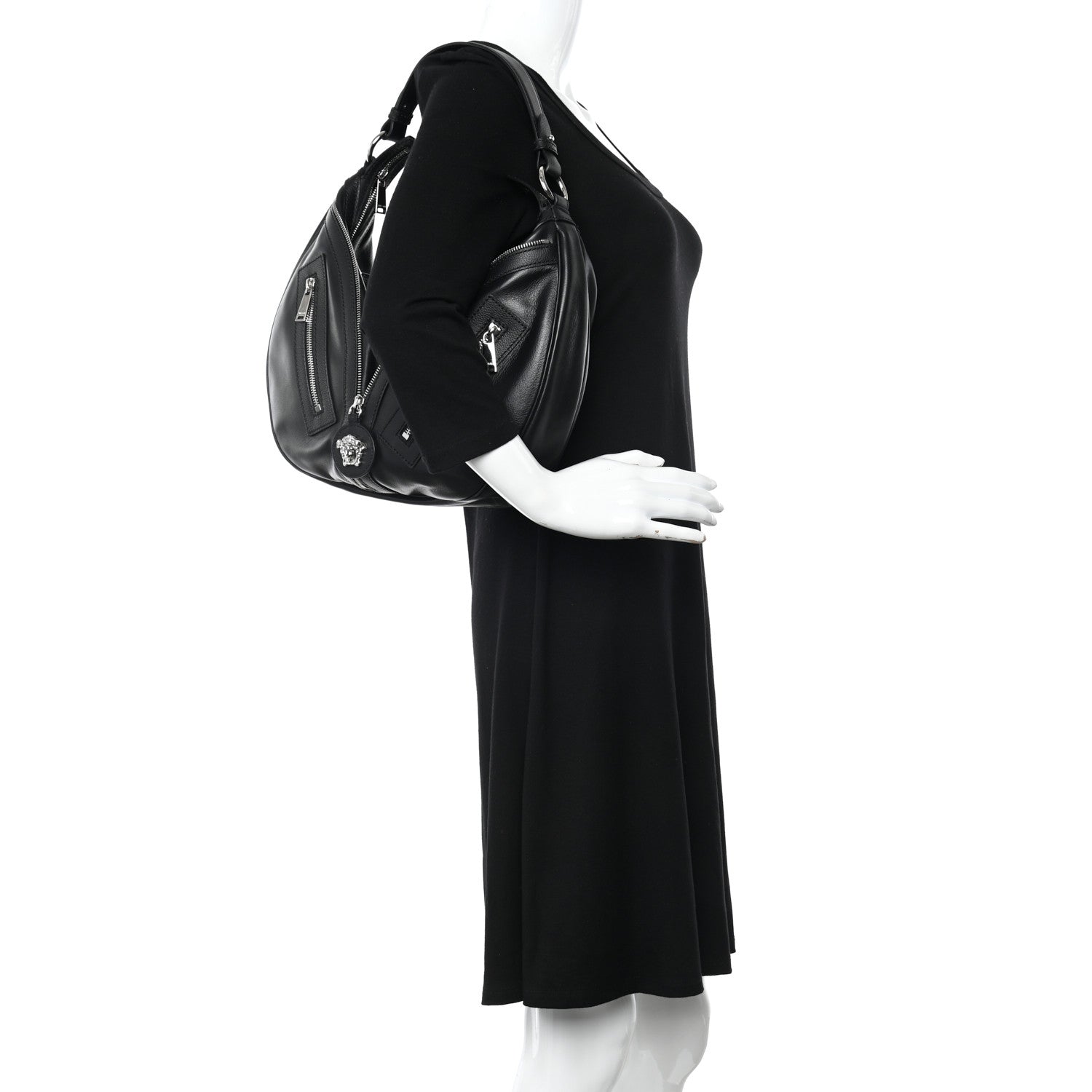 Versace Calfskin Medium Repeat Zip Hobo Black 2 of 11