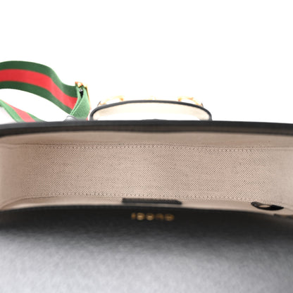 Gucci X ADIDAS Textured Dollar Calfskin Web Trefoil Mini Horsebit 1955 Shoulder Bag Black Off White 5 of 10