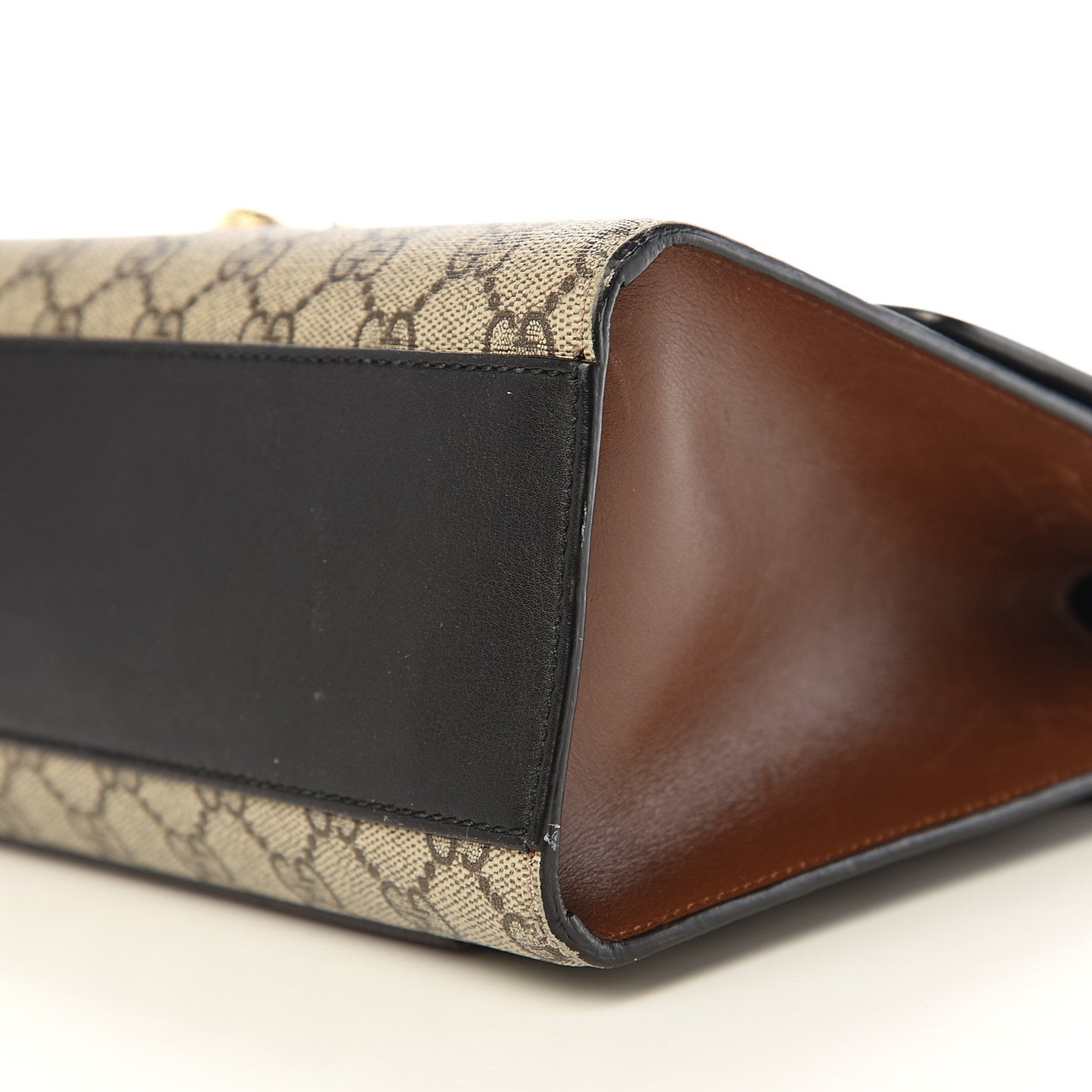 GG Supreme Monogram Calfskin Medium Padlock Shoulder Bag Beige Black Cuir