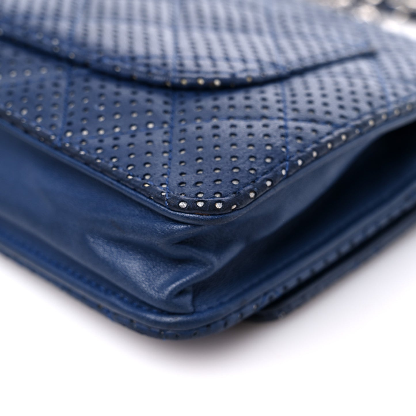 Perforated Lambskin Quilted Wallet On Chain WOC Blue