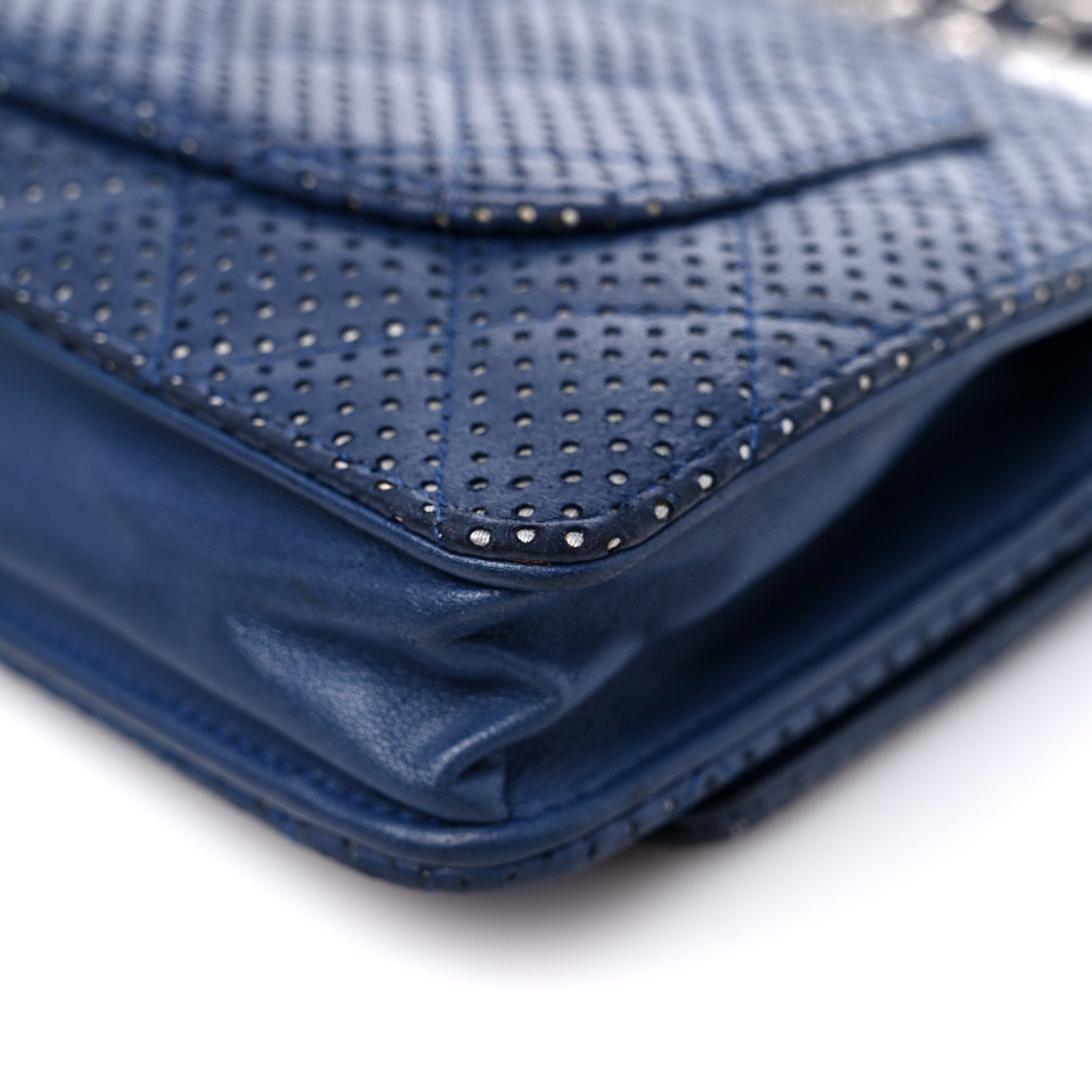 Chanel Perforated Lambskin Quilted Wallet On Chain WOC Blue 12 of 17