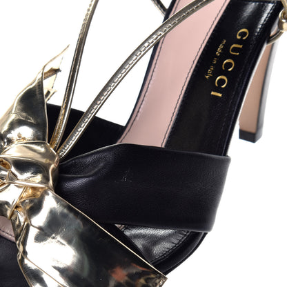 Gucci Nappa Metallic Bow Daphne High Heel Sandals 39 Black Platino 9 of 9
