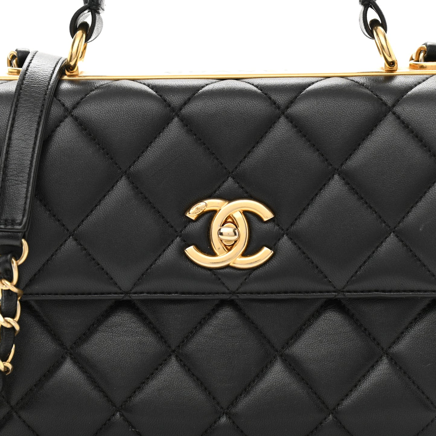Lambskin Quilted Small Trendy CC Dual Handle Flap Bag Black