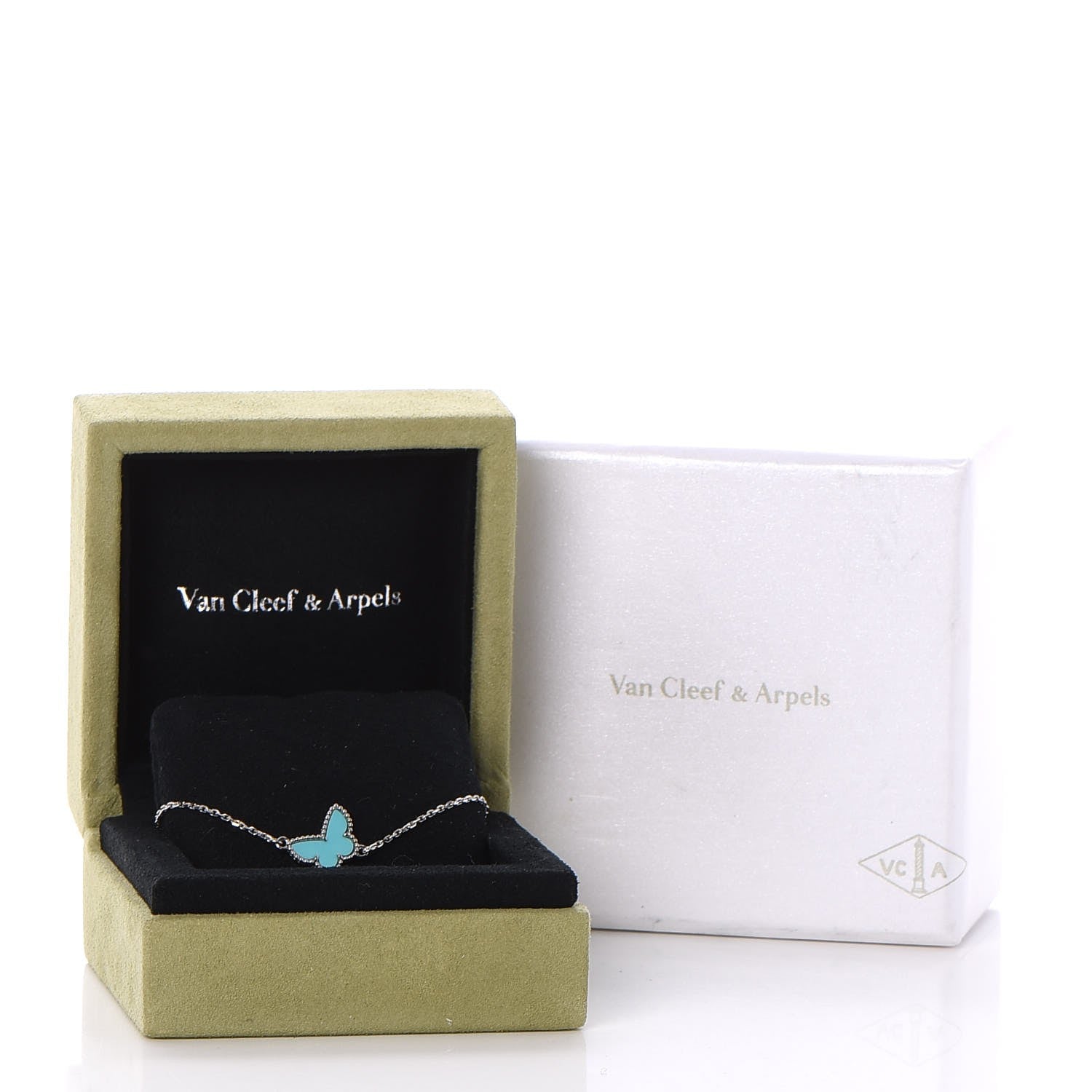 Van Cleef & Arpels 18K White Gold Turquoise Sweet Alhambra Butterfly Bracelet 6 of 6