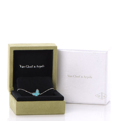 Van Cleef & Arpels 18K White Gold Turquoise Sweet Alhambra Butterfly Bracelet 6 of 6