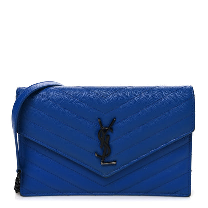 Saint Laurent Grain De Poudre Matelasse Chevron Monogram Envelope Chain Wallet Blue Majorelle 1 of 11
