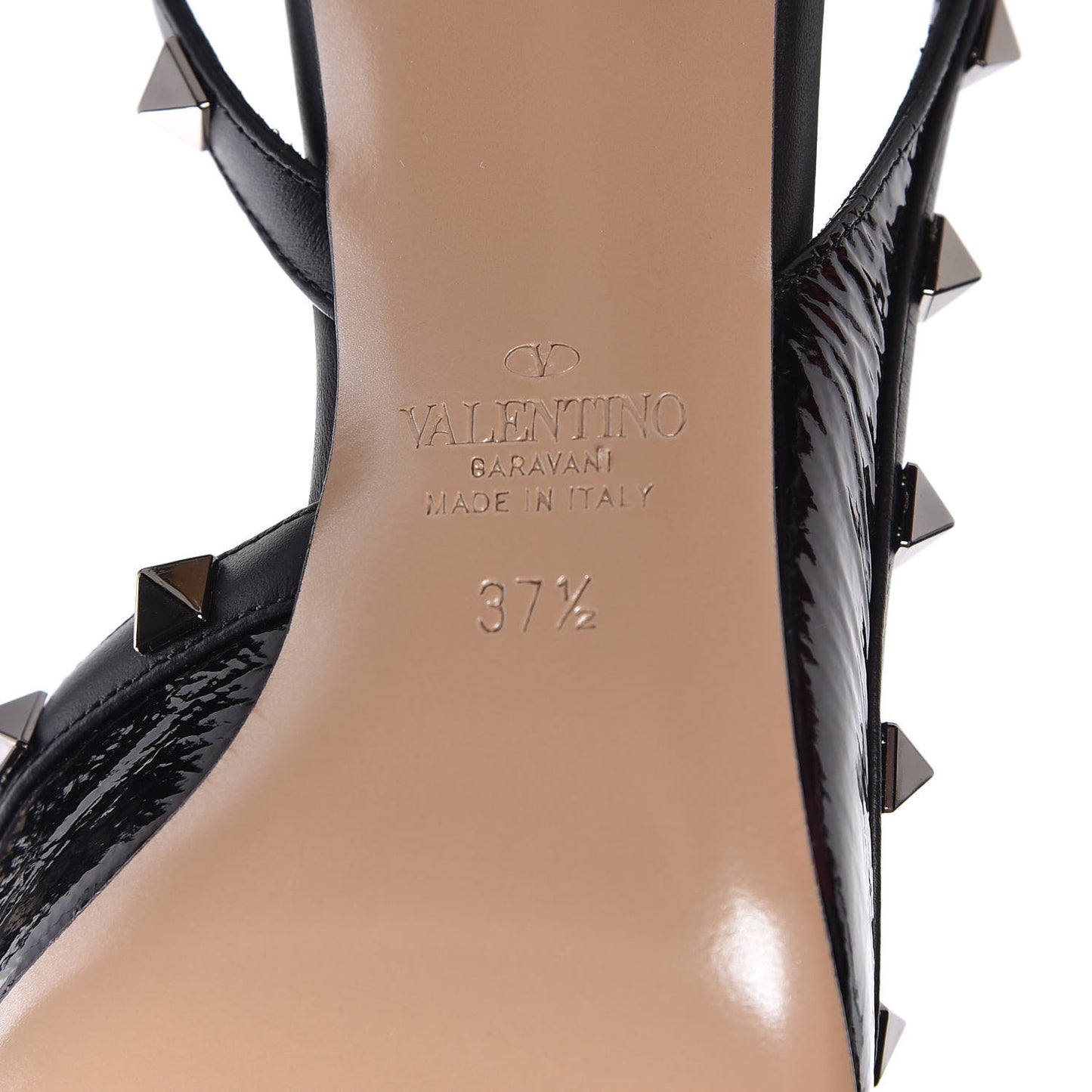 Wrinkled Patent Rockstud Half D'Orsay Slingback 85mm Pumps 37.5 Black