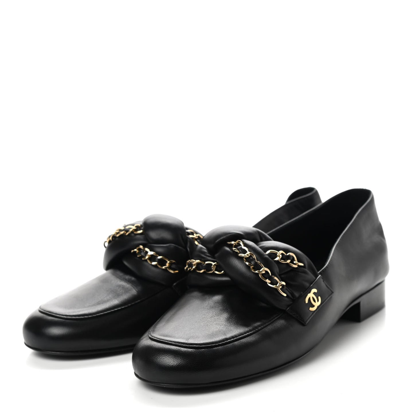 Lambskin CC Braided Chain Loafers 37.5 Black