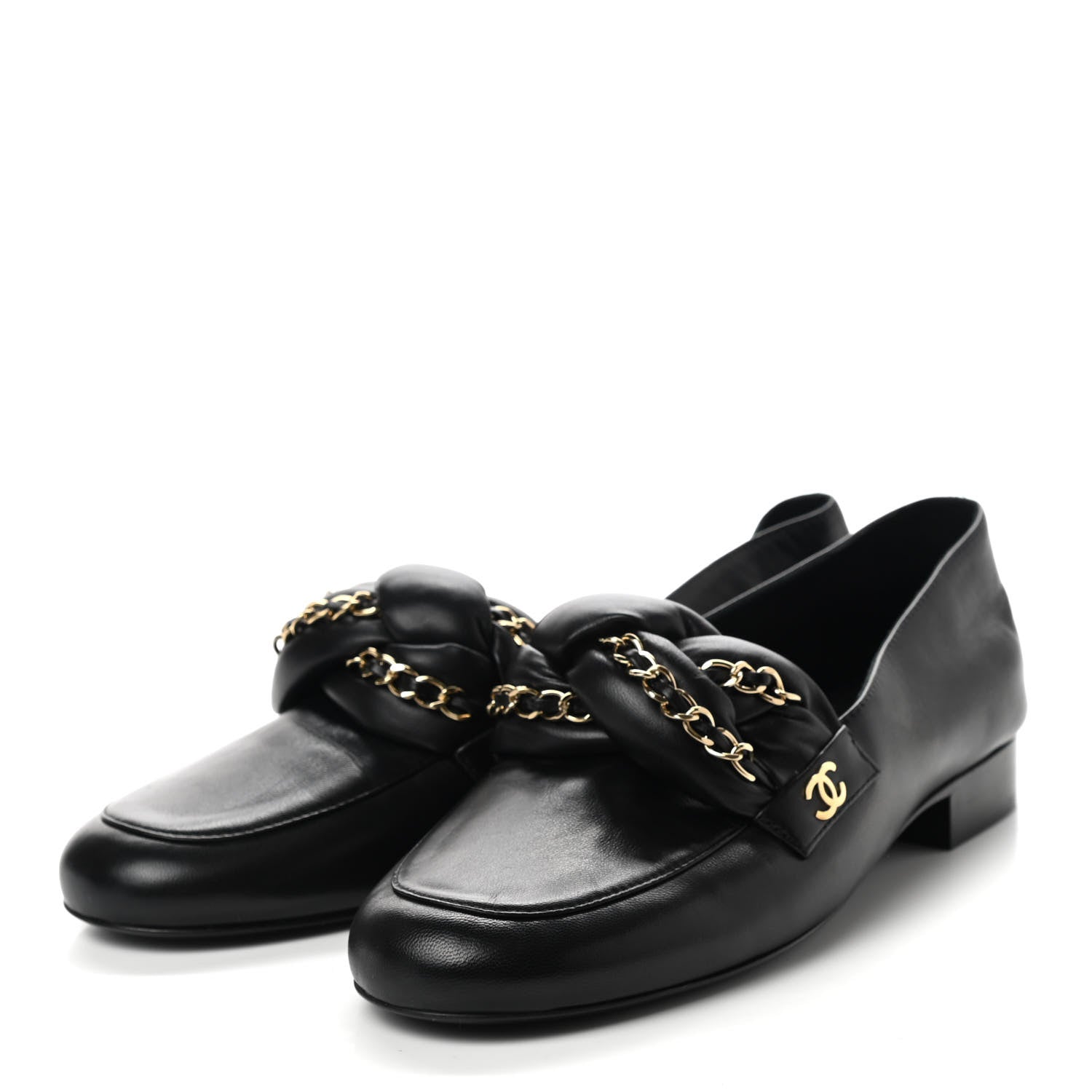 Chanel Lambskin CC Braided Chain Loafers 37.5 Black 3 of 12