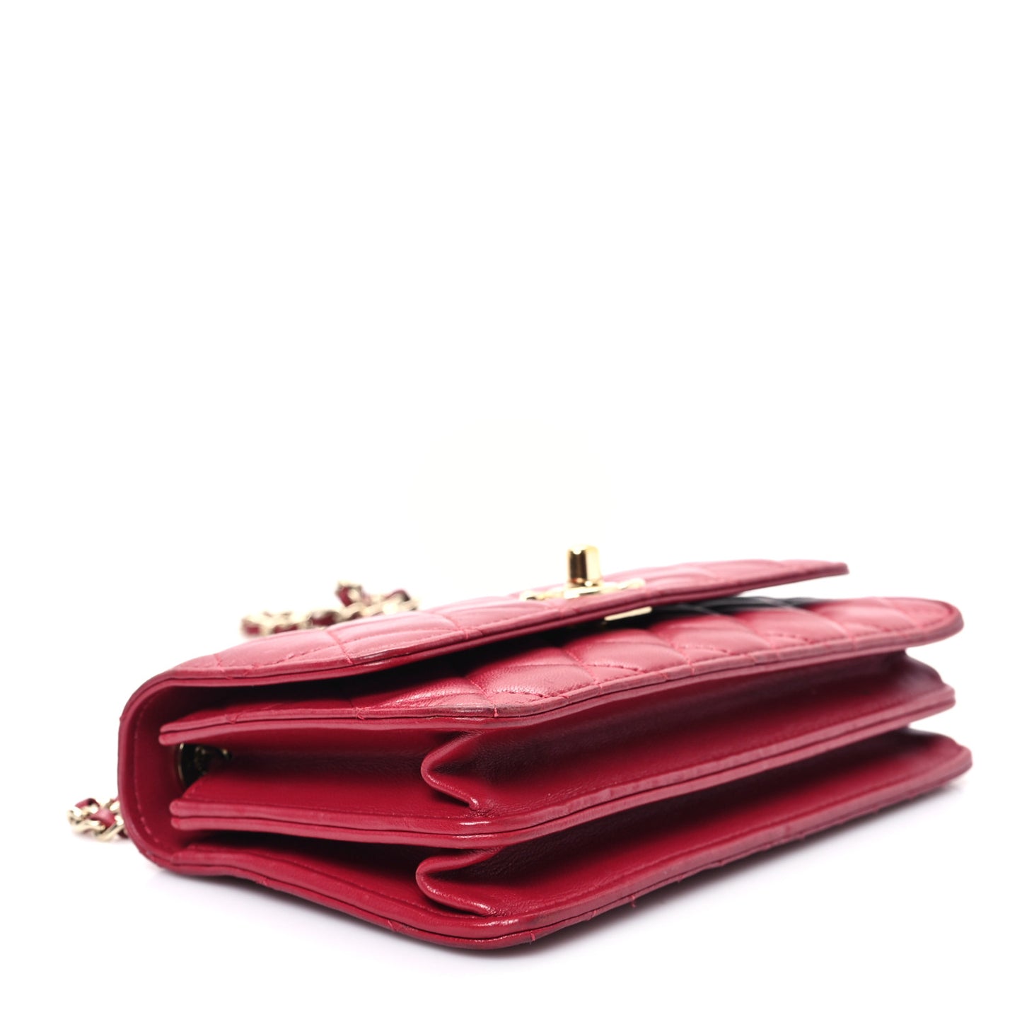 Lambskin Quilted Trendy CC Dual Handle Clutch With Chain Red