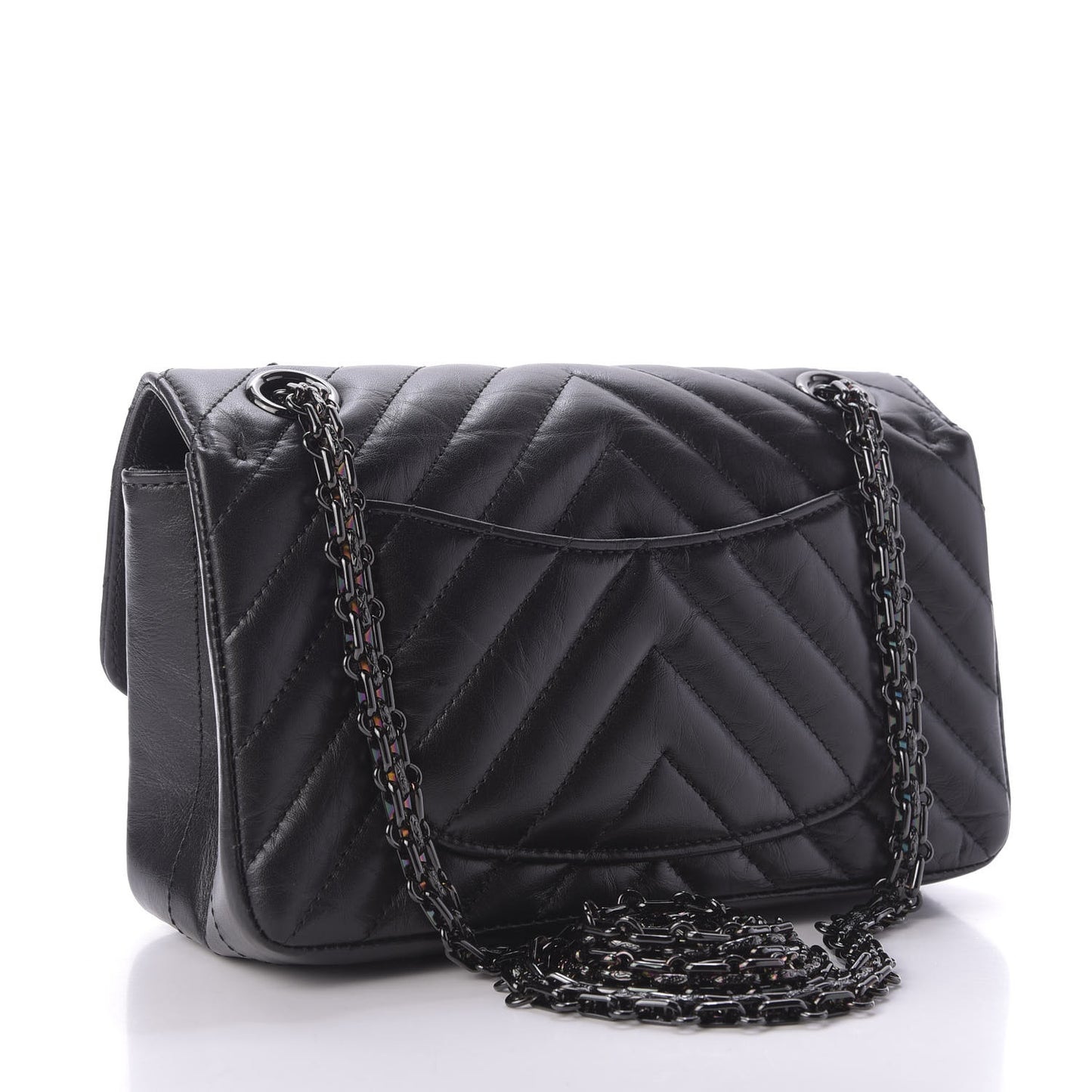 Aged Calfskin Chevron Quilted 2.55 Reissue Mini Flap So Black