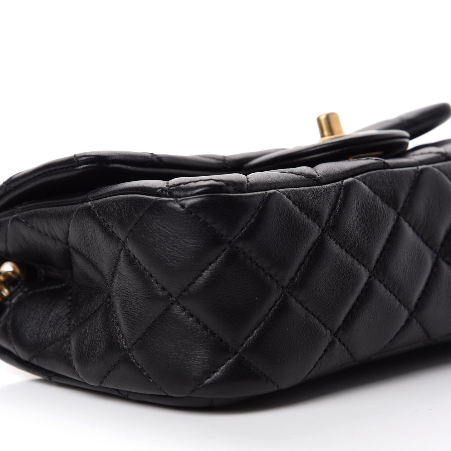 Lambskin Quilted Mini Rectangular Pearl Crush Flap Black