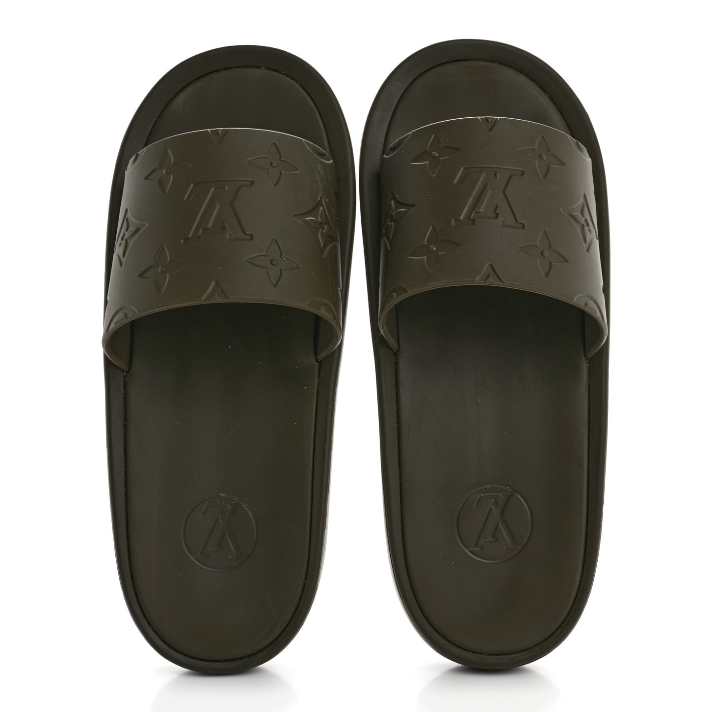 Rubber Monogram Embossed Sunbath Flat Mule 37 Kaki