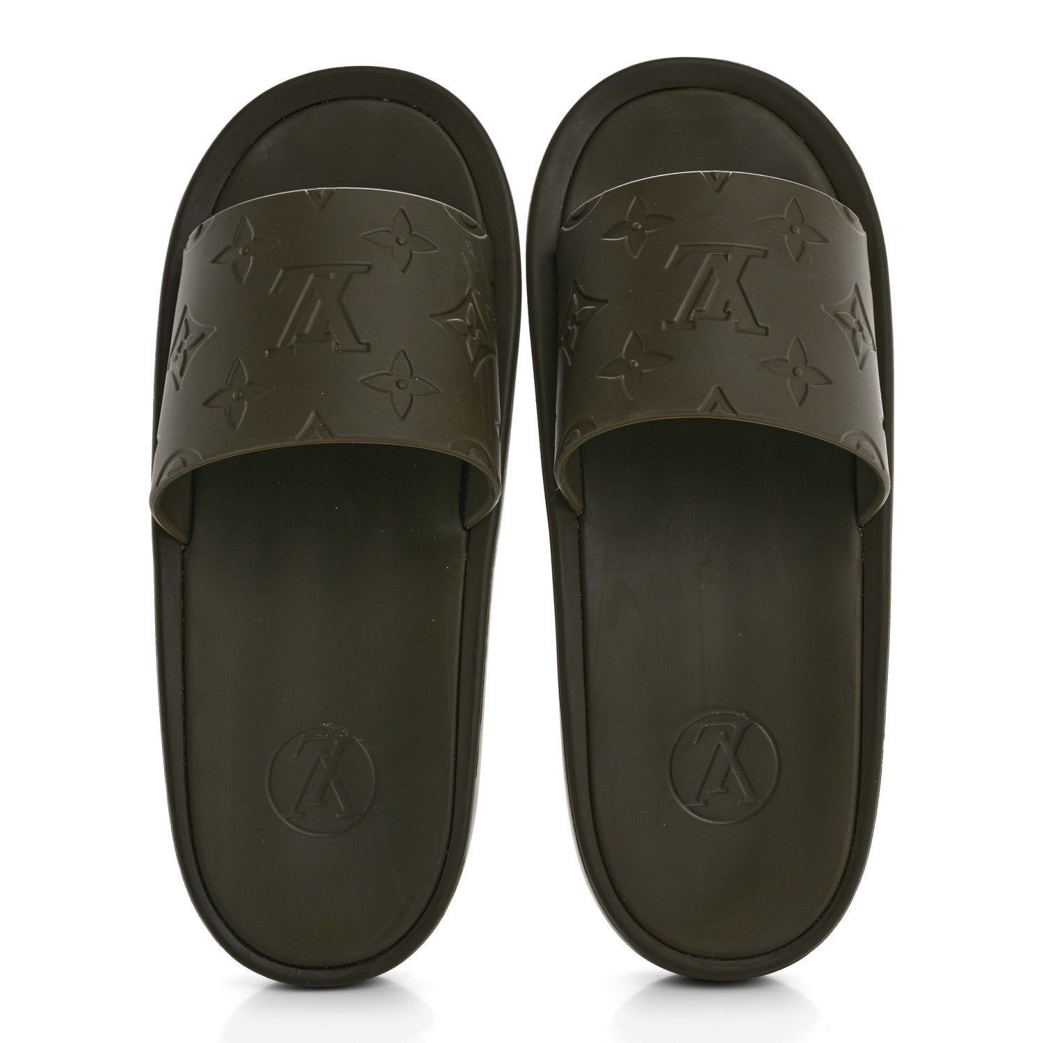 Louis Vuitton Rubber Monogram Embossed Sunbath Flat Mule 37 Kaki 2 of 9