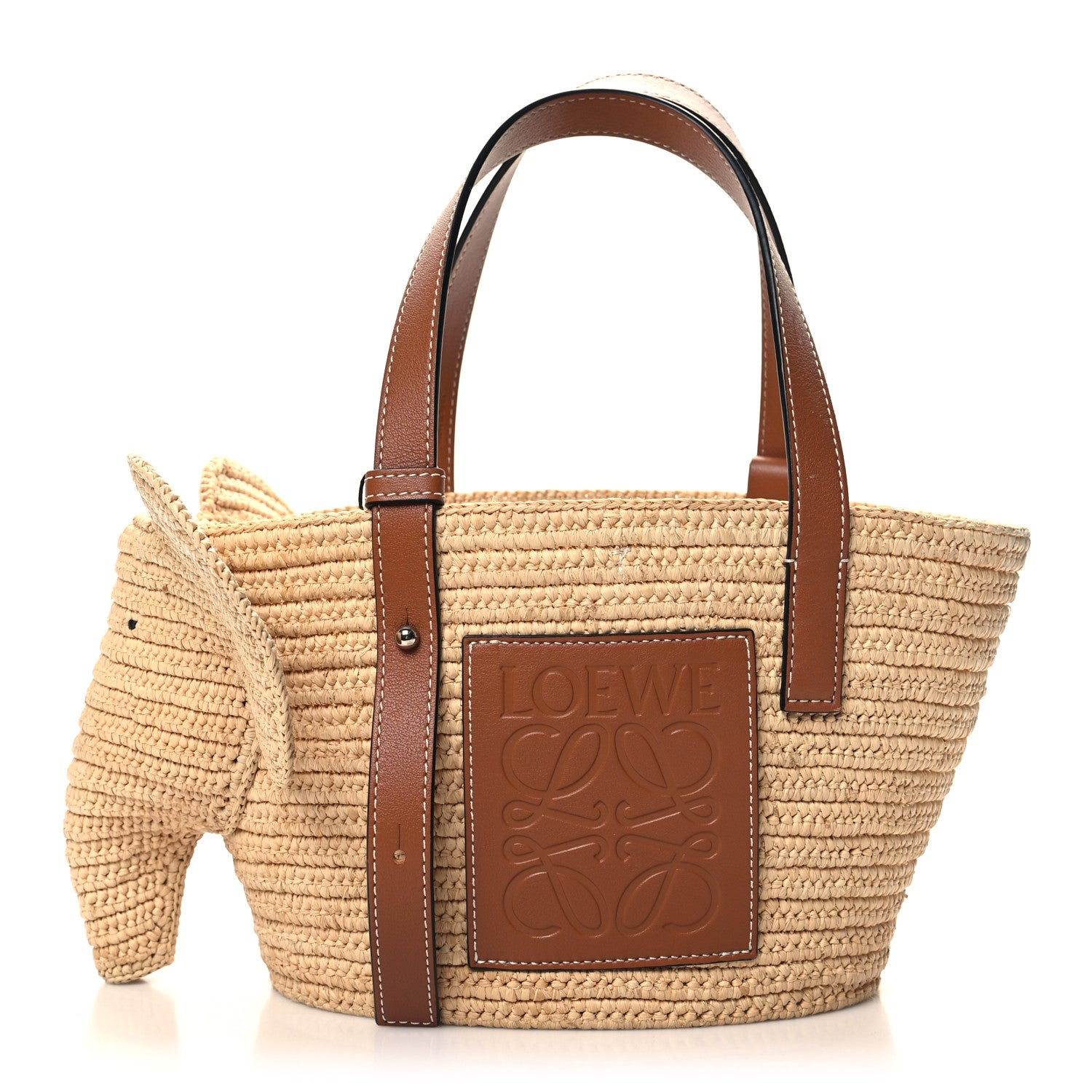Loewe Raffia Small Elephant Basket Tote Bag Natural Tan 1 of 10