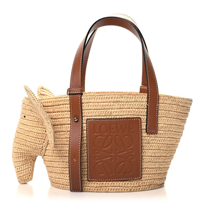 Loewe Raffia Small Elephant Basket Tote Bag Natural Tan 1 of 10