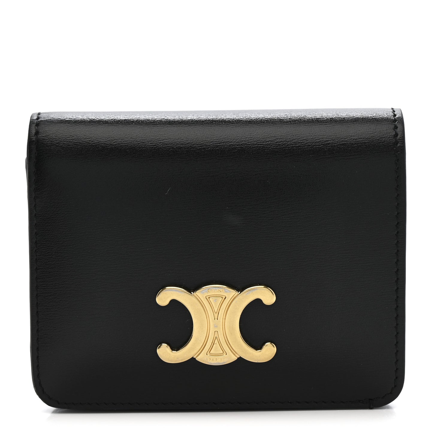 Shiny Calfskin Triomphe Compact Wallet Black