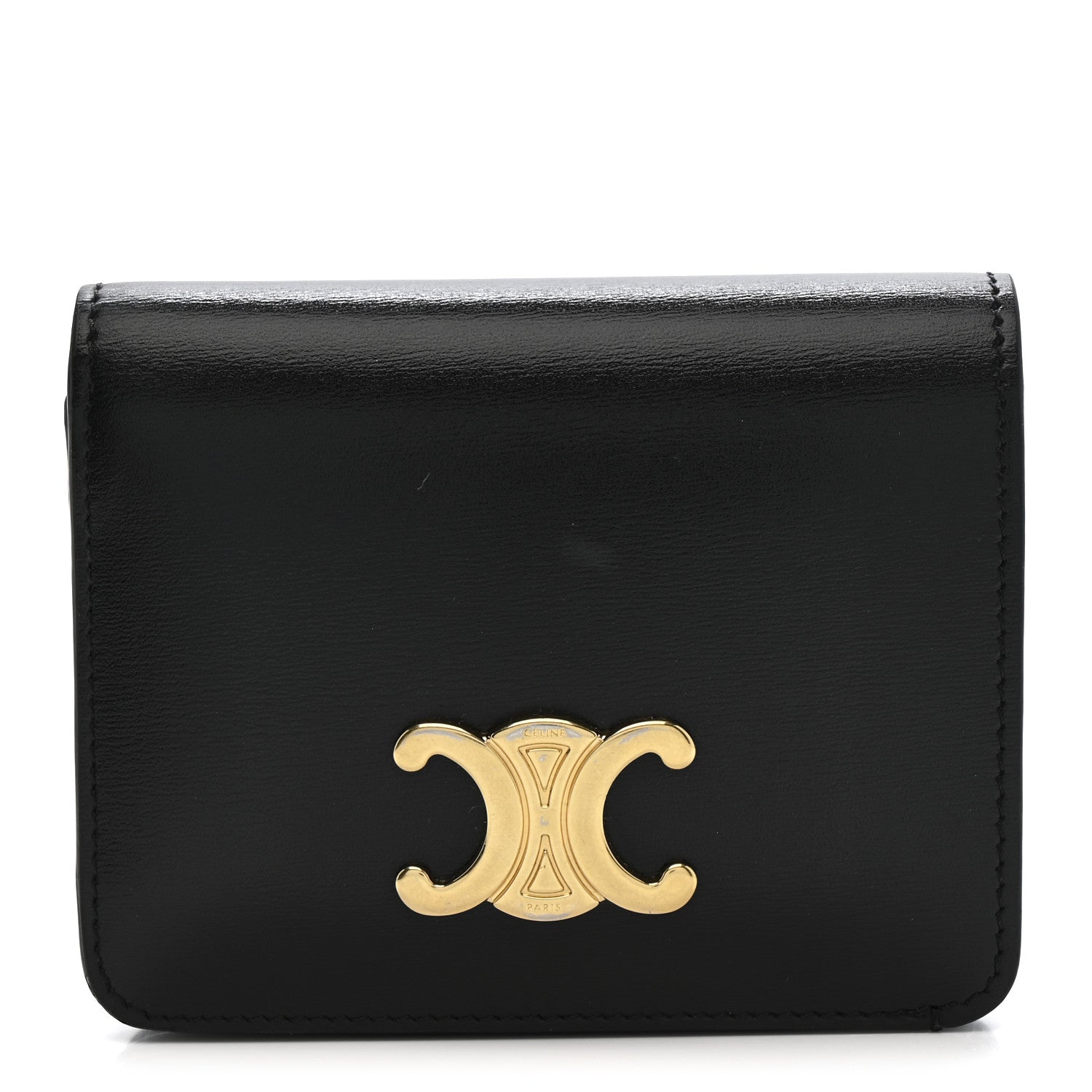 Celine Shiny Calfskin Triomphe Compact Wallet Black 1 of 7