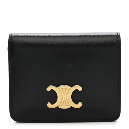 Celine Shiny Calfskin Triomphe Compact Wallet Black 1 of 7