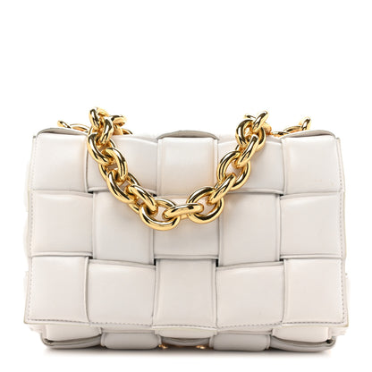 Bottega Veneta Lambskin Maxi Intreccio Padded Chain Cassette Crossbody Bag White 1 of 15