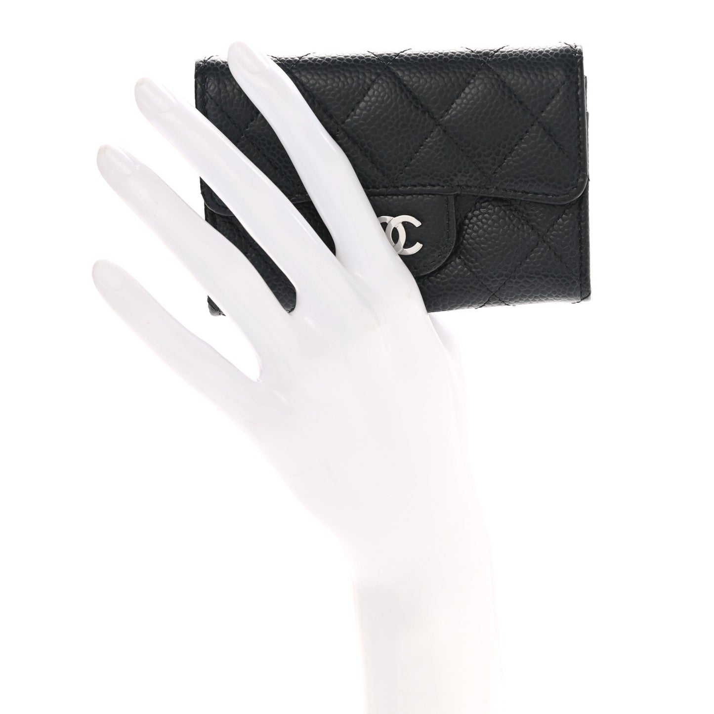 Caviar Quilted Flap Card Holder Wallet Black